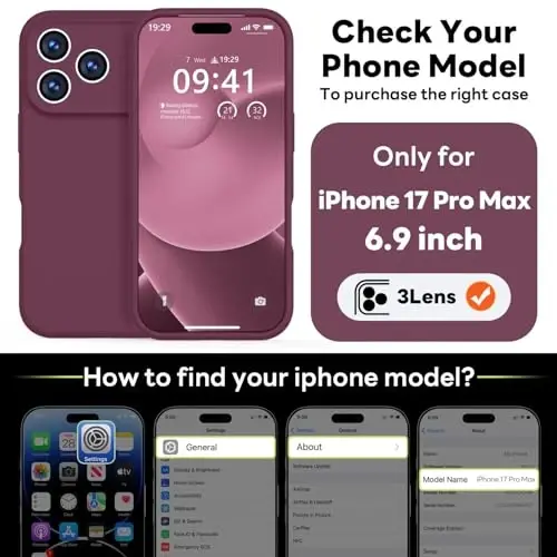 Vooii Magnetic for iPhone 17 Pro Max Case, Compatible with Magsafe (Premium Liquid Silicone) (Integrated Camera Control Button) Full Body Protective Anti-Scratch Microfiber Lining 6.9 inch, WineRed - 12