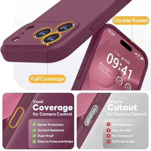 Vooii Magnetic for iPhone 17 Pro Max Case, Compatible with Magsafe (Premium Liquid Silicone) (Integrated Camera Control Button) Full Body Protective Anti-Scratch Microfiber Lining 6.9 inch, WineRed - 8
