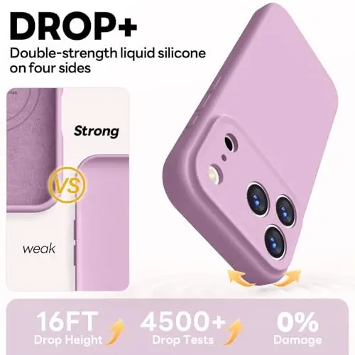 Vooii Magnetic iPhone 17 Pro Max uchun g'ilof, Magsafe bilan mos (Premium suyuq silikon) (O'rnatilgan kamera boshqaruv tugmasi) To'liq himoya, chizilishga qarshi mikrofiber astar, lavanda binafsha - 4