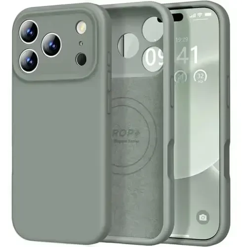 Vooii Magnetic iPhone 17 Pro Max uchun g'ilof, Magsafe bilan mos (Premium suyuq silikon) (O'rnatilgan kamera boshqaruv tugmasi) To'liq himoya qiluvchi tirnalishga qarshi mikrofiber astar, oqish yashil - 6