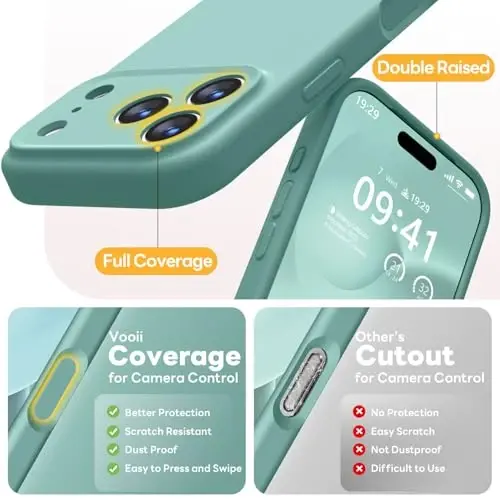 Vooii Magnetic iPhone 17 Pro Max uchun gʻilof, Magsafe bilan mos (Premium suyuq silikon) (Oʻrnatilgan kamera boshqaruv tugmasi) Toʻliq himoya, tirnalishga qarshi mikrofiber astar 6.9 dyuym, qaragʻay yashili - 4