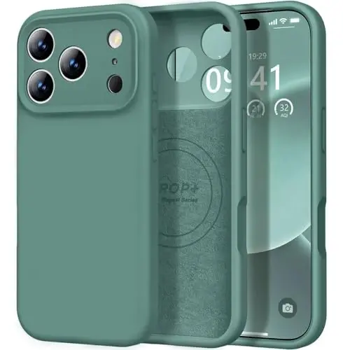 Vooii Magnetic iPhone 17 Pro Max uchun gʻilof, Magsafe bilan mos (Premium suyuq silikon) (Oʻrnatilgan kamera boshqaruv tugmasi) Toʻliq himoya, tirnalishga qarshi mikrofiber astar 6.9 dyuym, qaragʻay yashili - 6