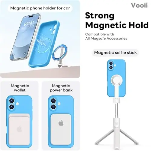 Vooii Magnetic iPhone 17 uchun g'ilof, Magsafe bilan mos (Premium suyuq silikon) (O'rnatilgan kamera boshqaruv tugmasi) To'liq himoya, chizilishga qarshi mikrofiber astar 6.3