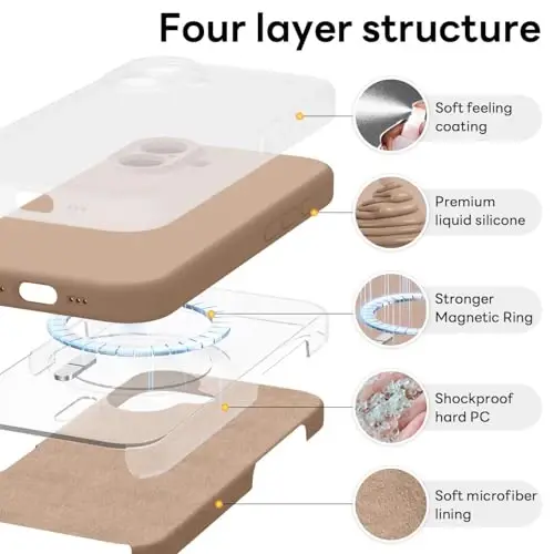 Vooii Magnetic iPhone 17 uchun g'ilof, Magsafe bilan mos (Premium suyuq silikon) (O'rnatilgan kamera boshqaruv tugmasi) To'liq himoya, chizilishga qarshi mikrofiber astar 6.3