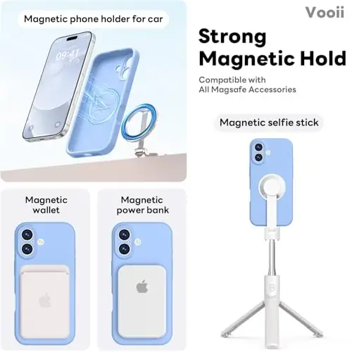 Vooii Magnetic iPhone 17 uchun g'ilof, Magsafe bilan mos (Premium suyuq silikon) (O'rnatilgan kamera boshqaruv tugmasi) To'liq himoya chizishga qarshi mikrofiber astar 6.3