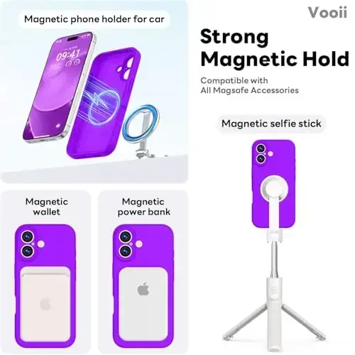 Vooii Magnetic iPhone 17 uchun gʻilof, Magsafe bilan mos (Premium suyuq silikon) (Oʻrnatilgan kamera boshqaruv tugmasi) Toʻliq himoya qiluvchi tirnalishga qarshi mikrofiber astar 6,3
