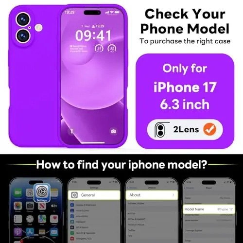 Vooii Magnetic iPhone 17 uchun gʻilof, Magsafe bilan mos (Premium suyuq silikon) (Oʻrnatilgan kamera boshqaruv tugmasi) Toʻliq himoya qiluvchi tirnalishga qarshi mikrofiber astar 6,3