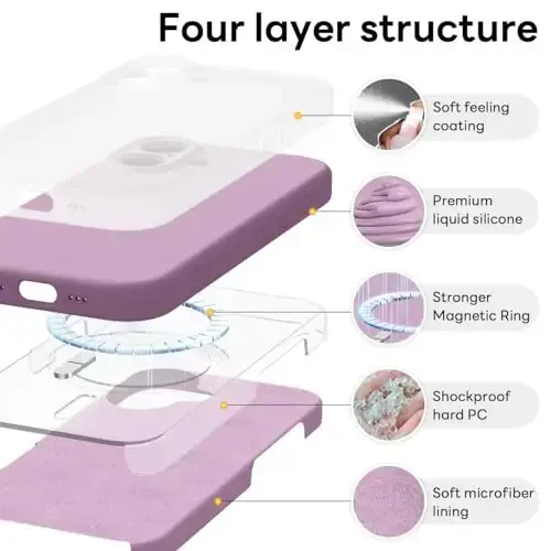 Vooii Magnetic iPhone 17 uchun g'ilof, Magsafe bilan mos (Premium suyuq silikon) (O'rnatilgan kamera boshqaruv tugmasi) To'liq himoya, tirnalishga qarshi mikrofiber astar 6.3