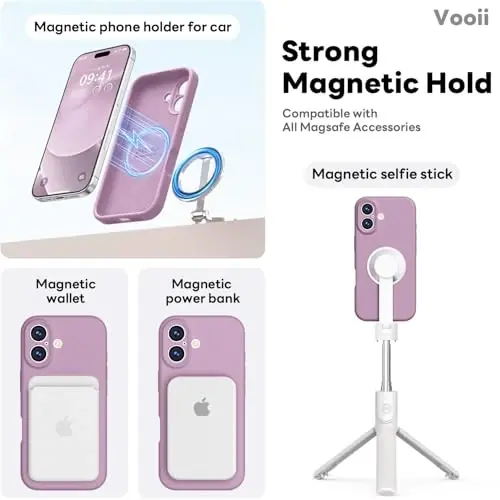 Vooii Magnetic iPhone 17 uchun g'ilof, Magsafe bilan mos (Premium suyuq silikon) (O'rnatilgan kamera boshqaruv tugmasi) To'liq himoya, tirnalishga qarshi mikrofiber astar 6.3