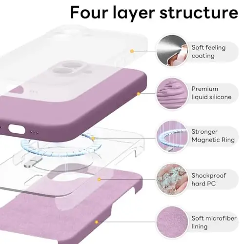 Vooii Magnetic iPhone 17 uchun g'ilof, Magsafe bilan mos (Premium suyuq silikon) (O'rnatilgan kamera boshqaruv tugmasi) To'liq himoya, tirnalishga qarshi mikrofiber astar 6.3