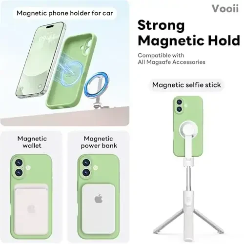 Vooii Magnetic iPhone 17 uchun g'ilof, Magsafe bilan mos (Premium suyuq silikon) (O'rnatilgan kamera boshqaruv tugmasi) To'liq himoya, tirnalishga qarshi mikrofiber astar 6.3