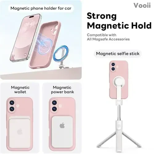 Vooii Magnetic iPhone 17 uchun g'ilof, Magsafe bilan mos (Premium suyuq silikon) (O'rnatilgan kamera boshqaruv tugmasi) To'liq himoya, tirnalishga qarshi mikrofiber astar 6.3