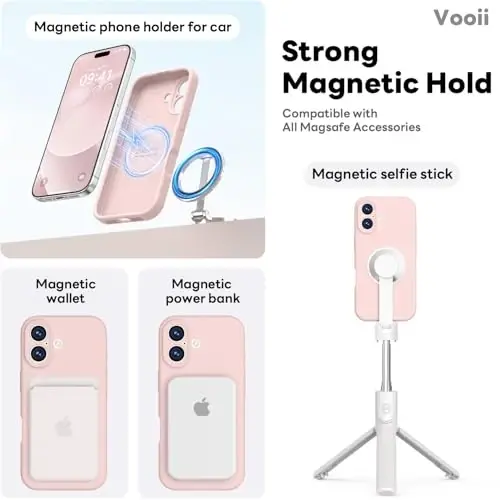 Vooii Magnetic iPhone 17 uchun g'ilof, Magsafe bilan mos (Premium suyuq silikon) (O'rnatilgan kamera boshqaruv tugmasi) To'liq himoya, tirnalishga qarshi mikrofiber astar 6.3