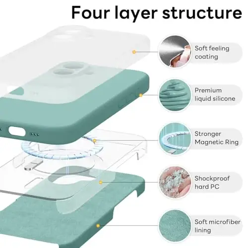 Vooii Magnetic iPhone 17 uchun g‘ilof, Magsafe bilan mos (Premium suyuq silikon) (O‘rnatilgan kamera boshqaruv tugmasi) To‘liq himoya, tirnalishga qarshi mikrofiber astar 6.3