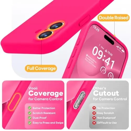 Vooii Magnetic iPhone 17 uchun g'ilof, Magsafe bilan mos (Premium suyuq silikon) (O'rnatilgan kamera boshqaruv tugmasi) To'liq himoya, tirnalishga qarshi mikrofiber astar 6,3