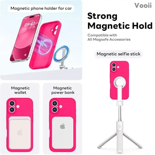 Vooii Magnetic iPhone 17 uchun g'ilof, Magsafe bilan mos (Premium suyuq silikon) (O'rnatilgan kamera boshqaruv tugmasi) To'liq himoya, tirnalishga qarshi mikrofiber astar 6,3