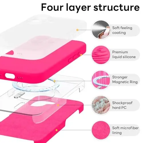 Vooii Magnetic iPhone 17 uchun g'ilof, Magsafe bilan mos (Premium suyuq silikon) (O'rnatilgan kamera boshqaruv tugmasi) To'liq himoya, tirnalishga qarshi mikrofiber astar 6,3