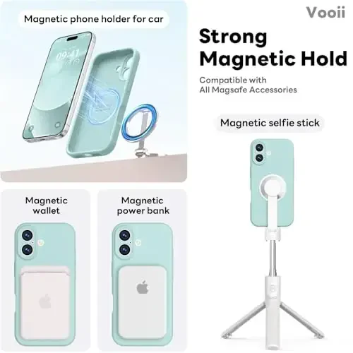 Vooii Magnetic iPhone 17 uchun gʻilof, Magsafe bilan mos (Premium suyuq silikon) (Oʻrnatilgan kamera boshqaruv tugmasi) Toʻliq himoya, tirnalishga qarshi mikrofiber astar 6.3