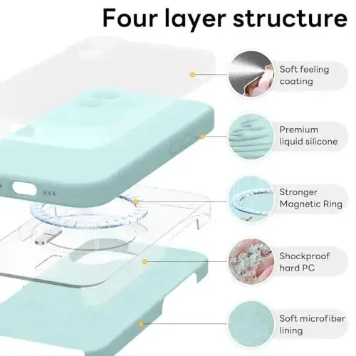 Vooii Magnetic iPhone 17 uchun gʻilof, Magsafe bilan mos (Premium suyuq silikon) (Oʻrnatilgan kamera boshqaruv tugmasi) Toʻliq himoya, tirnalishga qarshi mikrofiber astar 6.3