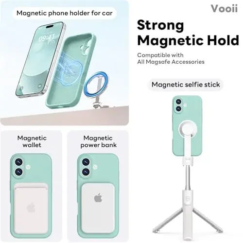 Vooii Magnetic iPhone 17 uchun gʻilof, Magsafe bilan mos (Premium suyuq silikon) (Oʻrnatilgan kamera boshqaruv tugmasi) Toʻliq himoya, tirnalishga qarshi mikrofiber astar 6.3
