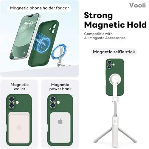 Vooii Magnetic iPhone 17 uchun gʻilof, Magsafe bilan mos (Premium suyuq silikon) (Oʻrnatilgan kamera boshqaruv tugmasi) Toʻliq himoya, tirnalishga qarshi mikrofiber astar 6.3
