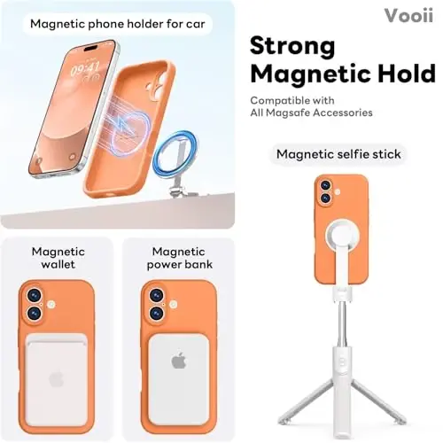 Vooii Magnetic iPhone 17 uchun g'ilof, Magsafe bilan mos (Premium suyuq silikon) (O'rnatilgan kamera boshqaruv tugmasi) To'liq himoya, tirnalishga qarshi mikrofiber astar 6.3