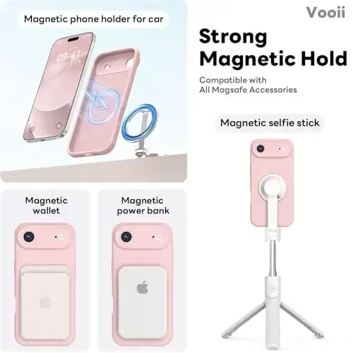 Vooii Magnetic iPhone Air Case uchun, Magsafe bilan mos (Premium suyuq silikon) (O'rnatilgan kamera boshqaruv tugmasi) iPhone 17 Air 6.5 dyuym uchun chizishga qarshi mikrofiber astar, pushti qum - 3