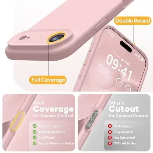 Vooii Magnetic iPhone Air Case uchun, Magsafe bilan mos (Premium suyuq silikon) (O'rnatilgan kamera boshqaruv tugmasi) iPhone 17 Air 6.5 dyuym uchun chizishga qarshi mikrofiber astar, pushti qum - 5