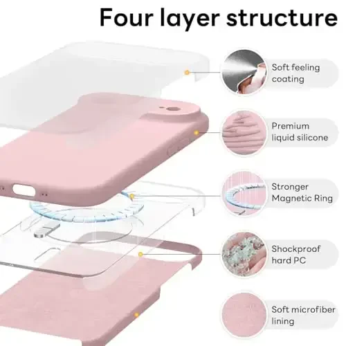 Vooii Magnetic iPhone Air Case uchun, Magsafe bilan mos (Premium suyuq silikon) (O'rnatilgan kamera boshqaruv tugmasi) iPhone 17 Air 6.5 dyuym uchun chizishga qarshi mikrofiber astar, pushti qum - 6