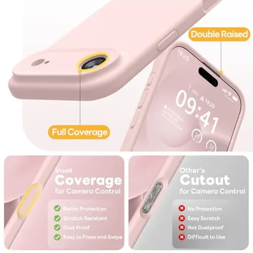 Vooii Magnetic iPhone Air Case uchun, Magsafe bilan mos (Premium suyuq silikon) (O'rnatilgan kamera boshqaruv tugmasi) iPhone 17 Air 6.5 dyuym uchun chizishga qarshi mikrofiber astar, pushti qum - 5