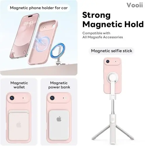 Vooii Magnetic iPhone Air Case uchun, Magsafe bilan mos (Premium suyuq silikon) (O'rnatilgan kamera boshqaruv tugmasi) iPhone 17 Air 6.5 dyuym uchun chizishga qarshi mikrofiber astar, pushti qum - 3