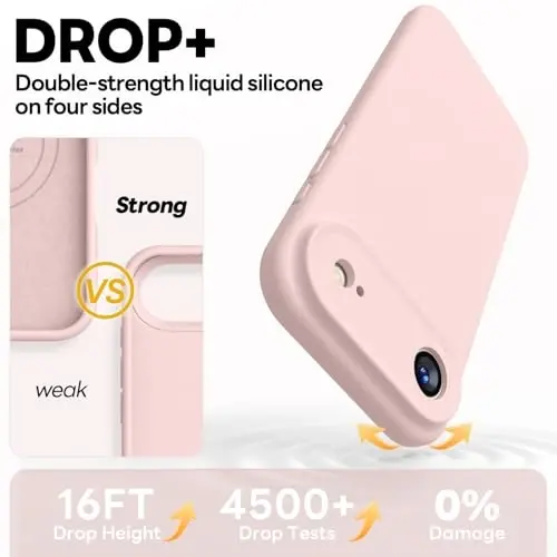 Vooii Magnetic iPhone Air Case uchun, Magsafe bilan mos (Premium suyuq silikon) (O'rnatilgan kamera boshqaruv tugmasi) iPhone 17 Air 6.5 dyuym uchun chizishga qarshi mikrofiber astar, pushti qum - 4