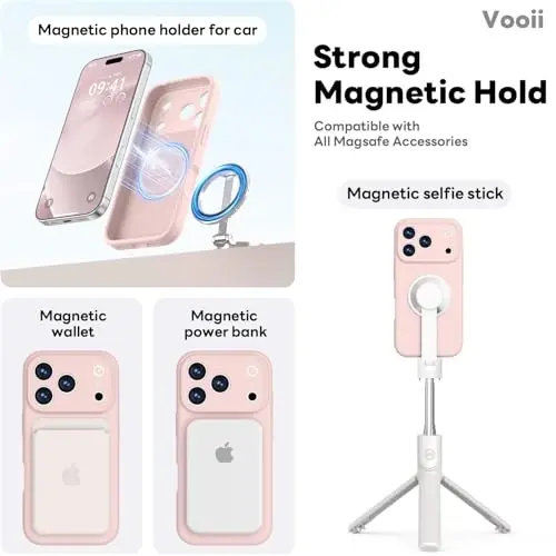 Vooii Magnetic for iPhone 17 Pro Case, Compatible with Magsafe (Premium Liquid Silicone) (Integrated Camera Control Button) Full Body Protective Anti-Scratch Microfiber Lining 6.3