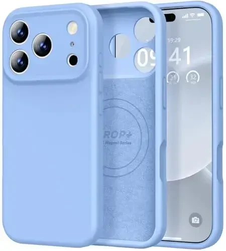 Vooii Magnetic for iPhone 17 Pro Max Case, Compatible with Magsafe (Premium Liquid Silicone) (Integrated Camera Control Button) Full Body Protective Anti-Scratch Microfiber Lining 6.9 inch, Light Blue - VOOII