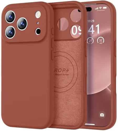 Vooii Magnetic for iPhone 17 Pro Max Case, Compatible with Magsafe (Premium Liquid Silicone) (Integrated Camera Control Button) Full Body Protective Anti-Scratch Microfiber Lining 6.9 inch, Caramel - 1