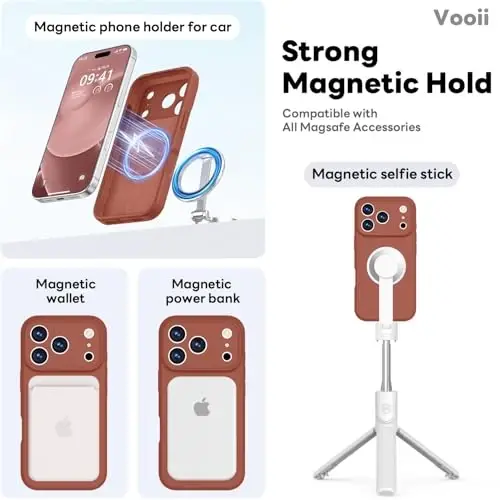 Vooii Magnetic for iPhone 17 Pro Max Case, Compatible with Magsafe (Premium Liquid Silicone) (Integrated Camera Control Button) Full Body Protective Anti-Scratch Microfiber Lining 6.9 inch, Caramel - 3