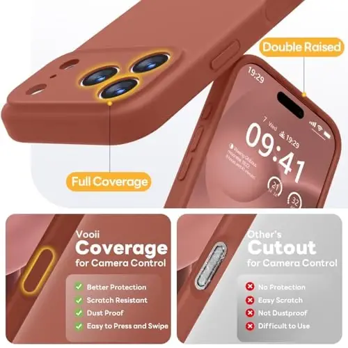 Vooii Magnetic for iPhone 17 Pro Max Case, Compatible with Magsafe (Premium Liquid Silicone) (Integrated Camera Control Button) Full Body Protective Anti-Scratch Microfiber Lining 6.9 inch, Caramel - 5