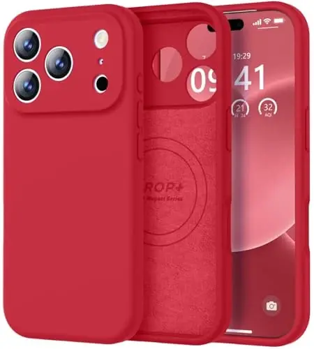Vooii Magnetic for iPhone 17 Pro Max Case, Compatible with Magsafe (Premium Liquid Silicone) (Integrated Camera Control Button) Full Body Protective Anti-Scratch Microfiber Lining 6.9 inch, Red - VOOII