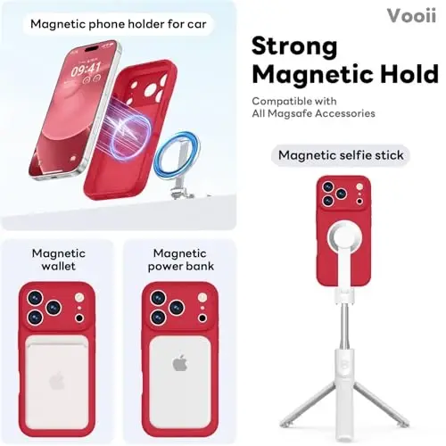 Vooii Magnetic for iPhone 17 Pro Max Case, Compatible with Magsafe (Premium Liquid Silicone) (Integrated Camera Control Button) Full Body Protective Anti-Scratch Microfiber Lining 6.9 inch, Red - 3