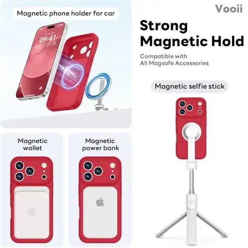 Vooii Magnetic for iPhone 17 Pro Max Case, Compatible with Magsafe (Premium Liquid Silicone) (Integrated Camera Control Button) Full Body Protective Anti-Scratch Microfiber Lining 6.9 inch, Red - 3