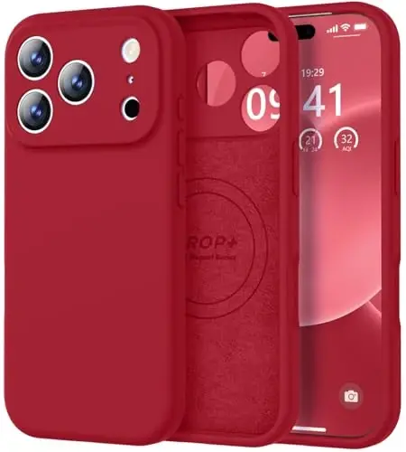 Vooii Magnetic for iPhone 17 Pro Max Case, Compatible with Magsafe (Premium Liquid Silicone) (Integrated Camera Control Button) Full Body Protective Anti-Scratch Microfiber Lining 6.9 inch, Red - 1