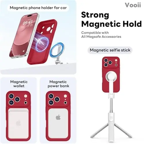 Vooii Magnetic for iPhone 17 Pro Max Case, Compatible with Magsafe (Premium Liquid Silicone) (Integrated Camera Control Button) Full Body Protective Anti-Scratch Microfiber Lining 6.9 inch, Red - 3