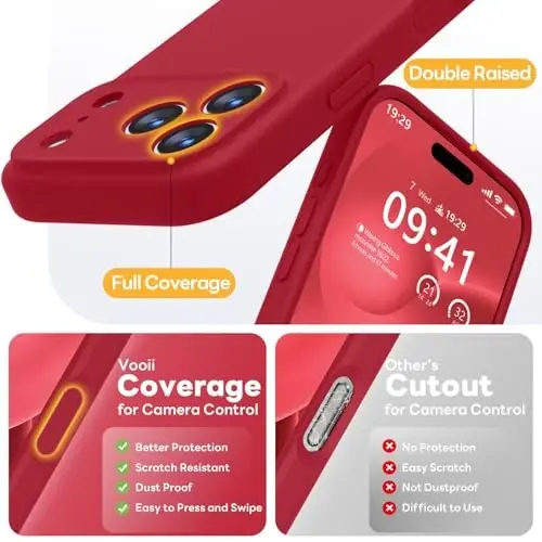 Vooii Magnetic for iPhone 17 Pro Max Case, Compatible with Magsafe (Premium Liquid Silicone) (Integrated Camera Control Button) Full Body Protective Anti-Scratch Microfiber Lining 6.9 inch, Red - 5