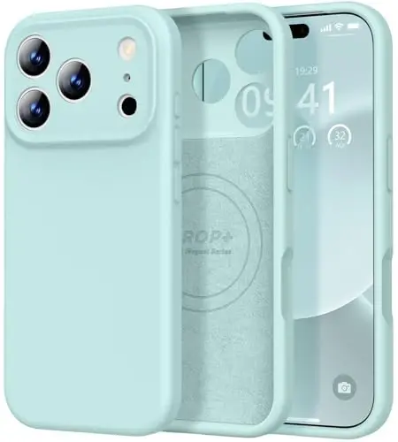 Vooii Magnetic for iPhone 17 Pro Max Case, Compatible with Magsafe (Premium Liquid Silicone) (Integrated Camera Control Button) Full Body Protective Anti-Scratch Microfiber Lining 6.9 inch, Mint 