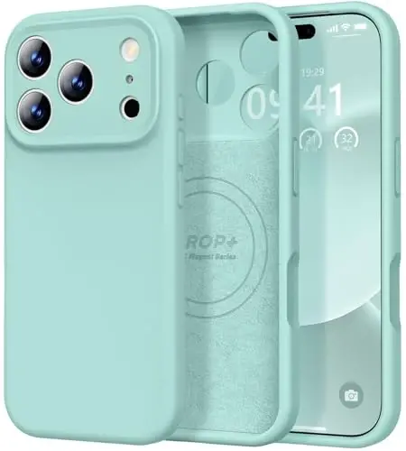 Vooii Magnetic for iPhone 17 Pro Max Case, Compatible with Magsafe (Premium Liquid Silicone) (Integrated Camera Control Button) Full Body Protective Anti-Scratch Microfiber Lining 6.9 inch, Mint - 1
