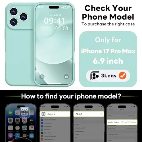 Vooii Magnetic for iPhone 17 Pro Max Case, Compatible with Magsafe (Premium Liquid Silicone) (Integrated Camera Control Button) Full Body Protective Anti-Scratch Microfiber Lining 6.9 inch, Mint - 2
