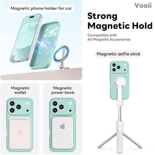 Vooii Magnetic for iPhone 17 Pro Max Case, Compatible with Magsafe (Premium Liquid Silicone) (Integrated Camera Control Button) Full Body Protective Anti-Scratch Microfiber Lining 6.9 inch, Mint - 3