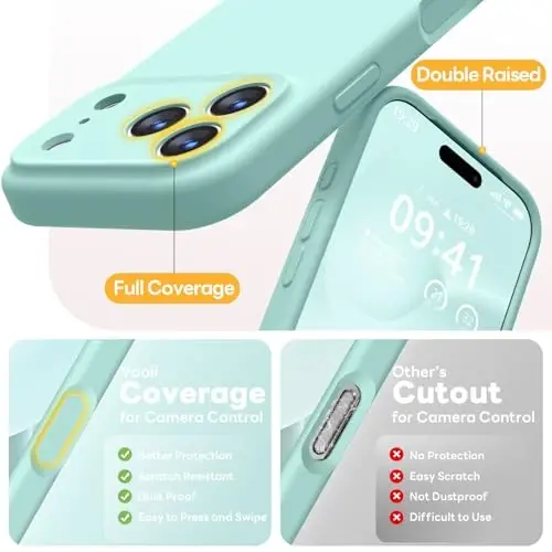 Vooii Magnetic for iPhone 17 Pro Max Case, Compatible with Magsafe (Premium Liquid Silicone) (Integrated Camera Control Button) Full Body Protective Anti-Scratch Microfiber Lining 6.9 inch, Mint - 5