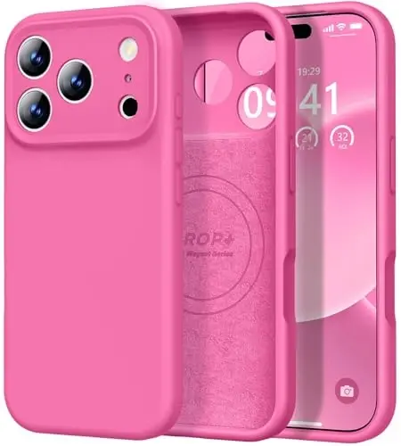 Vooii Magnetic for iPhone 17 Pro Max Case, Compatible with Magsafe (Premium Liquid Silicone) (Integrated Camera Control Button) Full Body Protective Anti-Scratch Microfiber Lining 6.9 inch, Pitaya - VOOII