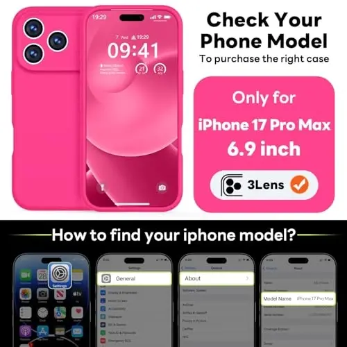 Vooii Magnetic for iPhone 17 Pro Max Case, Compatible with Magsafe (Premium Liquid Silicone) (Integrated Camera Control Button) Full Body Protective Anti-Scratch Microfiber Lining 6.9 inch, Hot Pink - 2